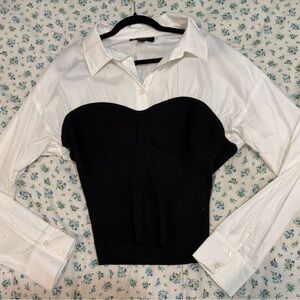 Forever 21 Black and White Contrast Top black is Knit based